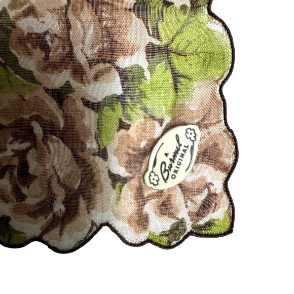 Embroidered handkerchief hankie 13 in. by 13 in. Brown and white embroidered edg - Picture 8 of 10